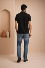SN347 black cotton piqué polo T-shirt for men back pose showing clean rear design