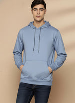 SN355 men’s powder blue fleece hoodie close-up, soft fabric texture with hood and drawstrings