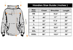 SN358 men’s light blue cotton fleece hoodie size chart with detailed measurements for accurate fit selection