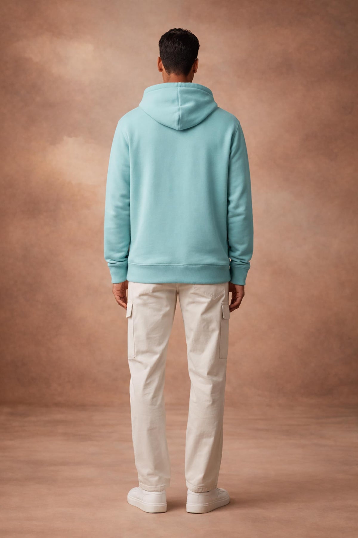 SN359 men’s pastel green cotton blend hoodie back view with long sleeves and relaxed fit