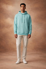 SN359 men’s pastel green cotton blend hoodie with long sleeves and kangaroo pocket front view