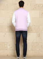 SN363 lilac fleece varsity jacket for men with long sleeves and ribbed hem, back view