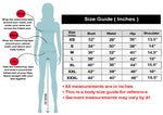 SN43 size guide with measurements for bust, waist, hip, and shoulder on a white background