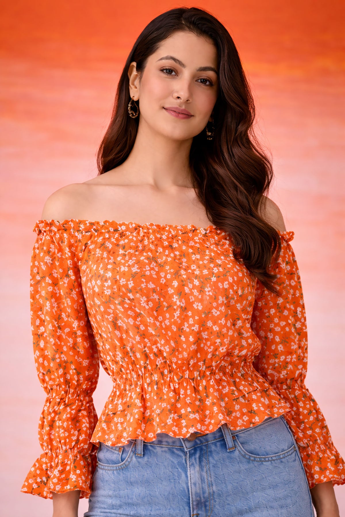 Orange & White Striped Peplum Top for Women | Casual Summer Top
