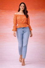 Orange & White Striped Peplum Top for Women | Casual Summer Top