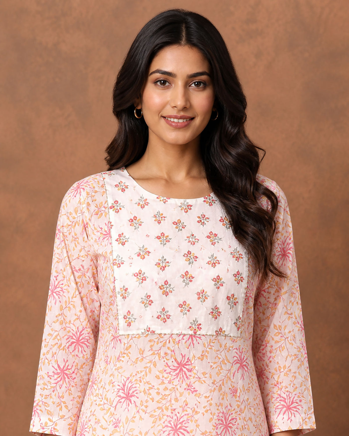 Blush Pink Floral Cotton Kurta Set with Dupatta for Women
