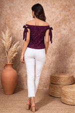 Maroon Off Shoulder Top for Women | Tie-Up Crop Top