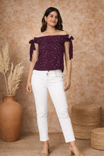 Maroon Off Shoulder Top for Women | Tie-Up Crop Top