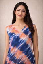 Women’s Sleeveless Tie-Dye V-Neck Top (Orange & Navy) – Casual Everyday Wear