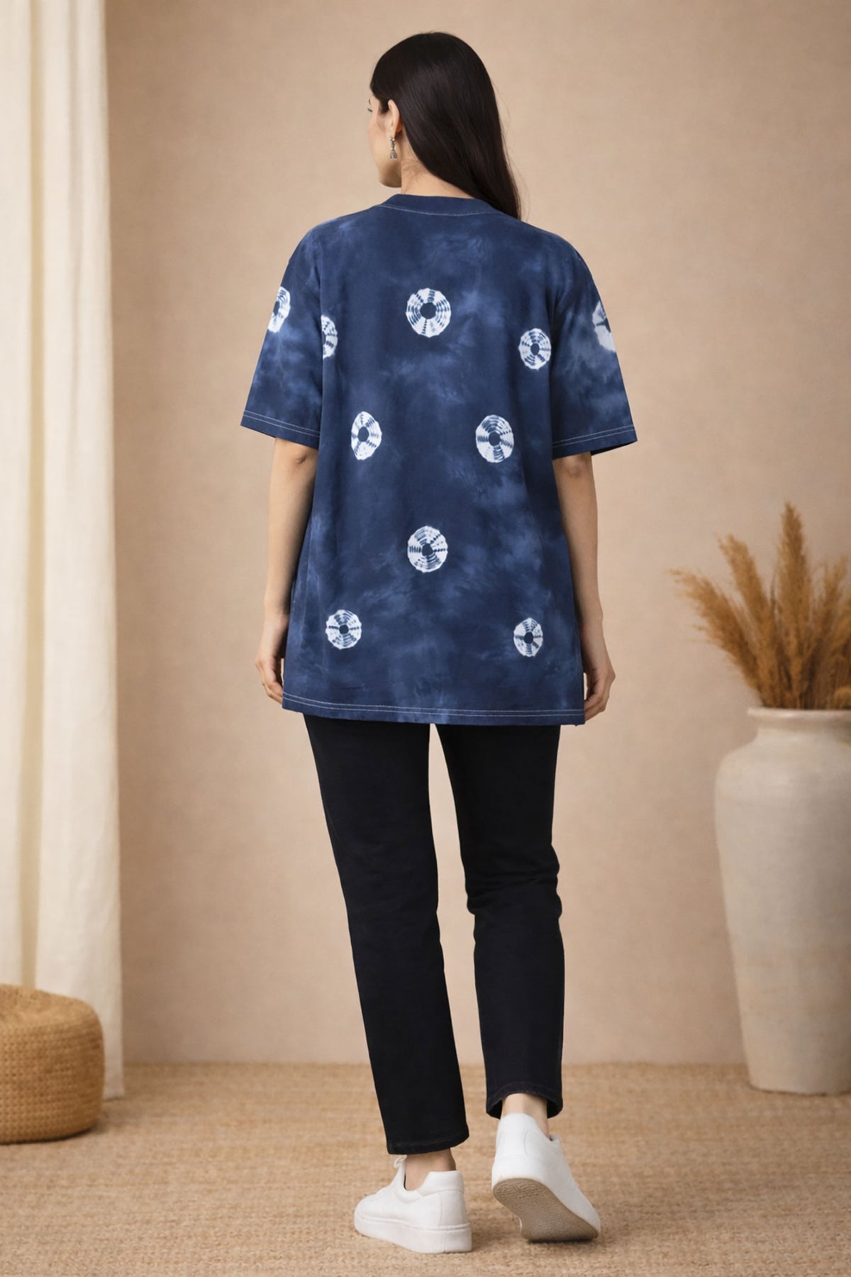 Indigo Tie-Dye Oversized T-Shirt for Women (Cotton) – SN73