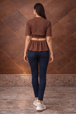 Cocoa Brown Peplum Cut-Out Top for Women – Flattering Fit