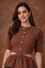 Cocoa Brown Peplum Cut-Out Top for Women – Flattering Fit