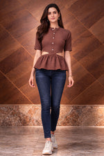 Cocoa Brown Peplum Cut-Out Top for Women – Flattering Fit