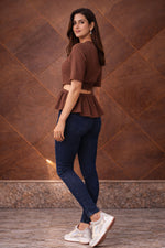 Cocoa Brown Peplum Cut-Out Top for Women – Flattering Fit