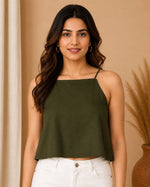 Olive Green Crop Top for Women – Sleeveless Square Neck