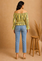 Yellow Off-Shoulder Geometric Peplum Top for Women