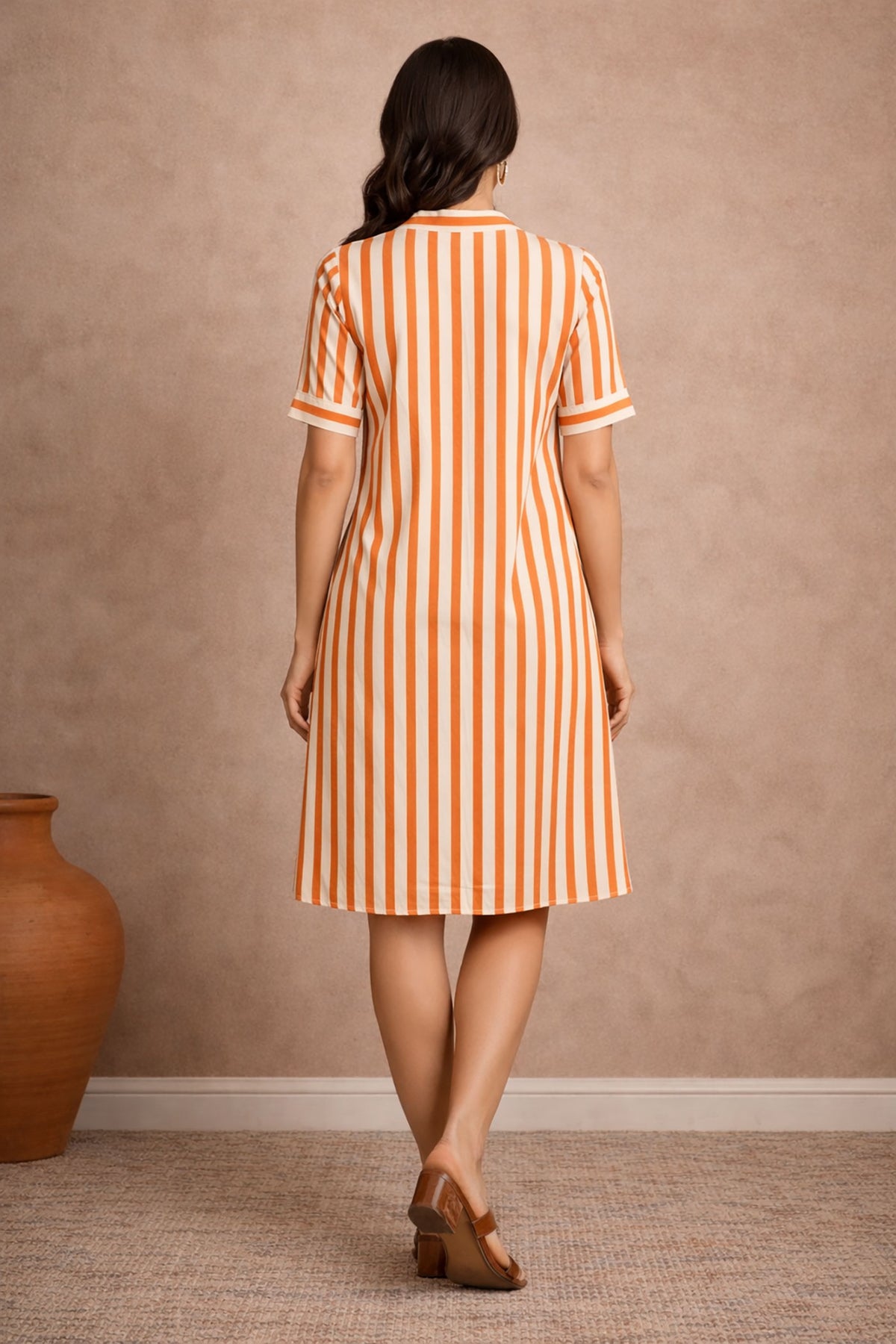 Orange & White Stripe Shirt Dress for Women | Knee Length Casual Kurti | Crazy Sparkles