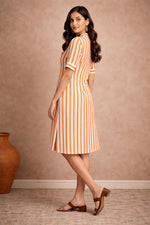 Orange & White Stripe Shirt Dress for Women | Knee Length Casual Kurti | Crazy Sparkles