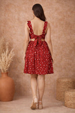 Red Floral Mini Dress for Women – Square Neck Summer Dress