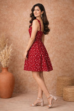Red Floral Mini Dress for Women – Square Neck Summer Dress