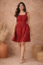 Red Floral Mini Dress for Women – Square Neck Summer Dress