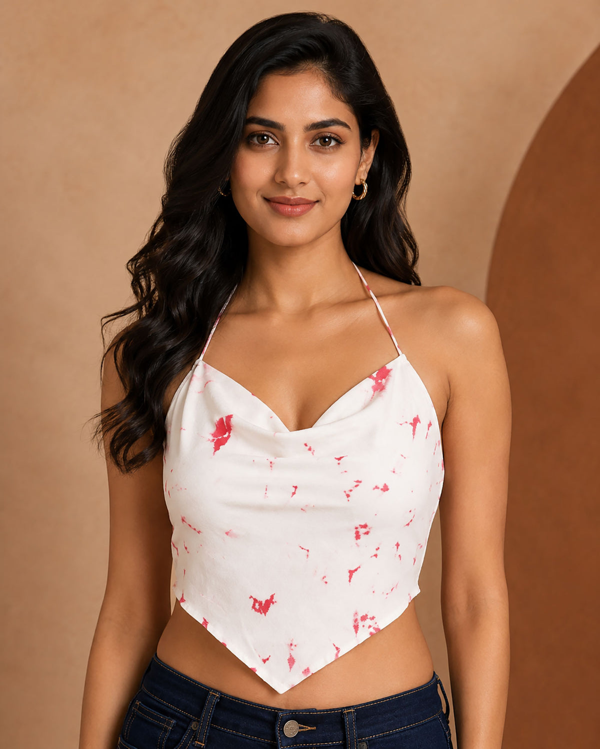 White Red Halter Crop Top – Handkerchief Hem for Women