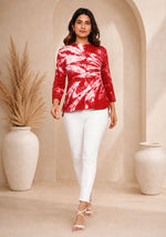 Women Red & White Tie-Dye Cotton Shirt – Casual & Workwear Top