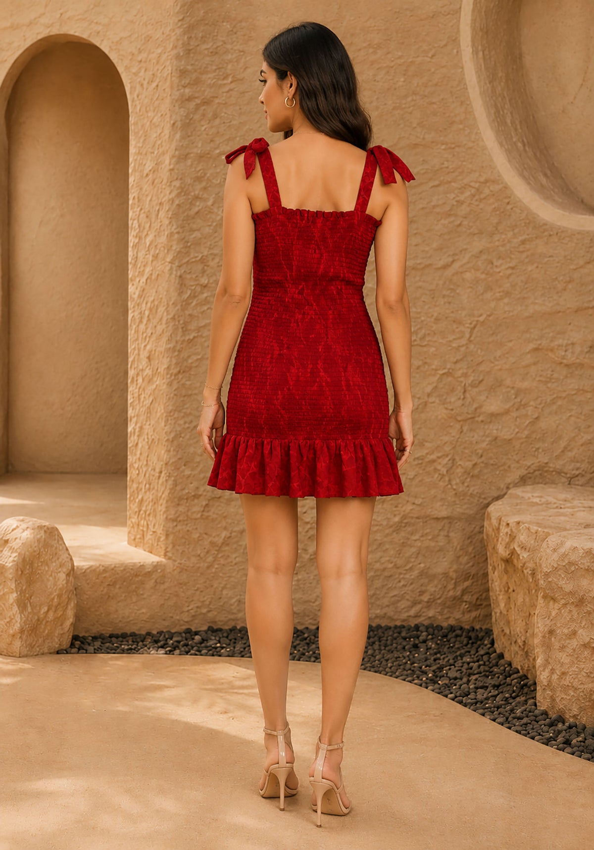 Red Tie Shoulder Mini Dress for Women | A-Line Party Dress