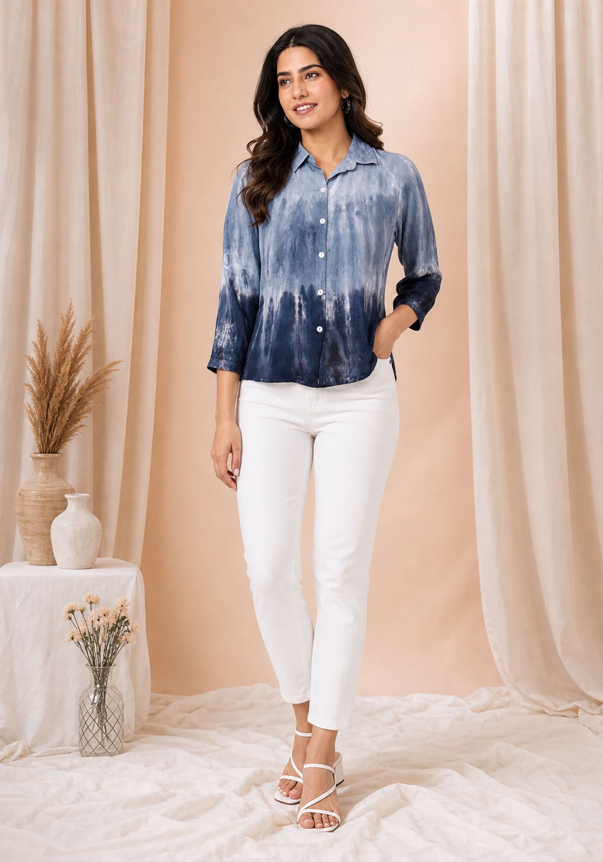 Blue Ombre Rayon Shirt for Women – Stylish Casual Top