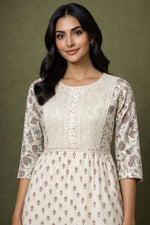 Ivory Block Print Tiered Midi Dress for Women | Cotton Ethnic Dress
