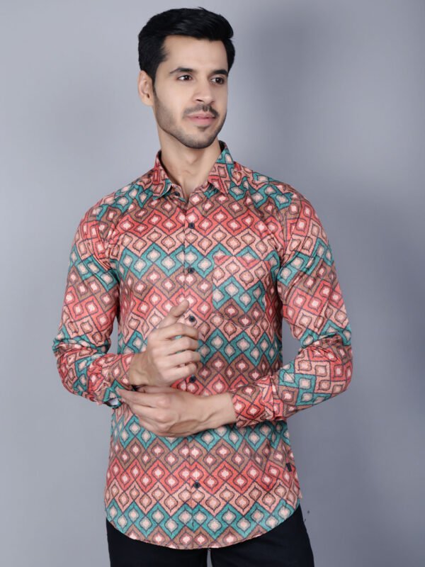 Geometric Print Men's Shirt - Frontpose -sn319 by Crazysparkles