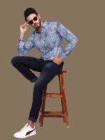 Alchiba Blue Geometric Casual Shirt - Image 2