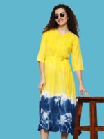 Kiara Yellow Blue Rayon Dress