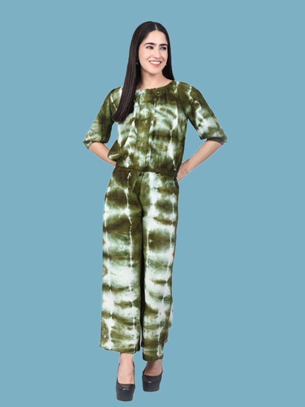 Rutvi Olive Green White Rayon Co-ords Set - Image 2