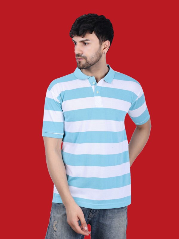 White Blue Color Polo T-shirt - Image 1