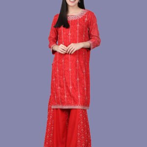 Adithi Red Sharara Modal Muslin