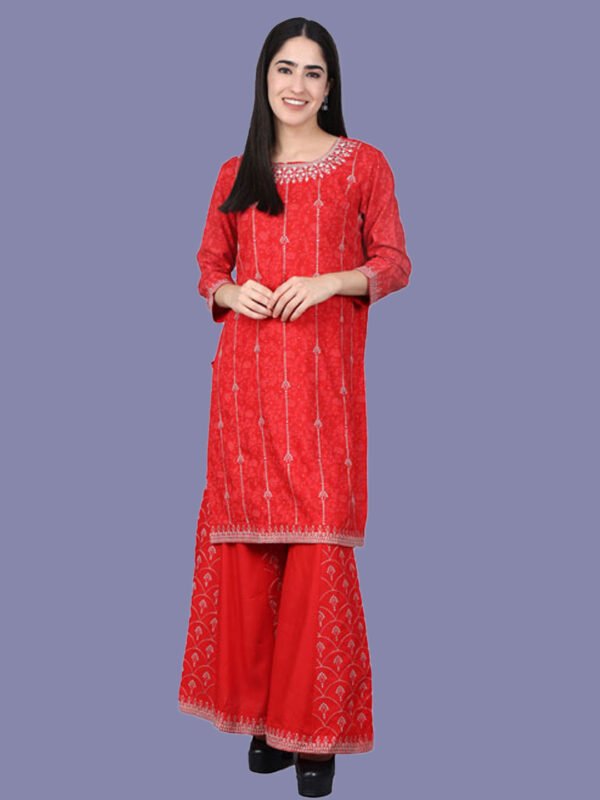 Adithi Red Sharara Modal Muslin - Image 1