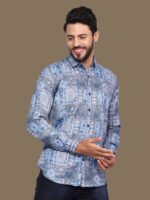 Alchiba Blue Geometric Casual Shirt - Image 3