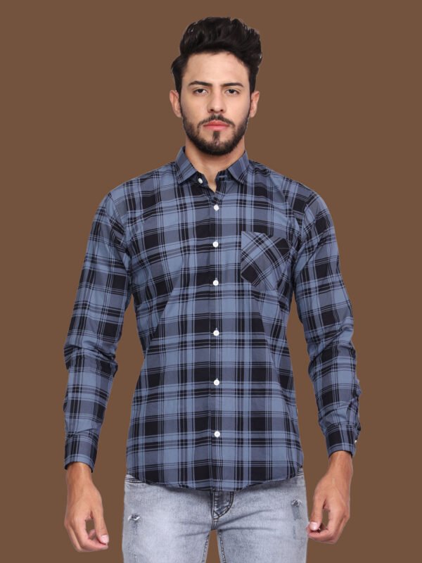 Aldebaran Blue Black Check Casual Shirt - Image 1