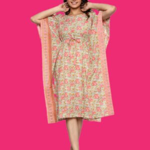 Aashvi Green & Pink Rayon Kaftan