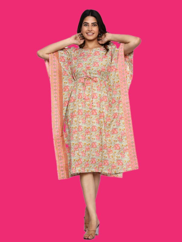 Aashvi Green & Pink Rayon Kaftan - Image 1