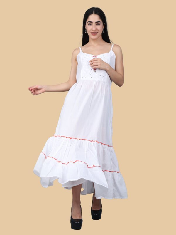Mishika White Pink Cotton Gown - Image 6