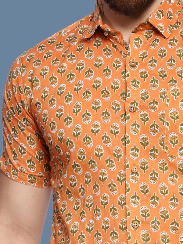 Blomming Flower Orange Casual Shirt - Image 3