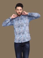 Alchiba Blue Geometric Casual Shirt