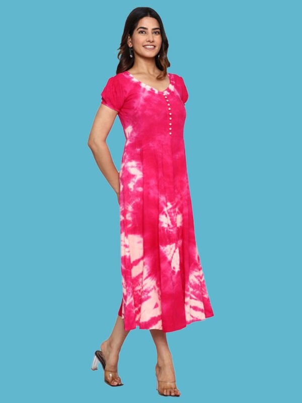 Anvi Pink Rayon Dress - Image 3
