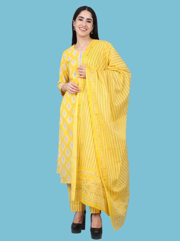 Gouri Yellow Kurti Set Cotton - Image 3