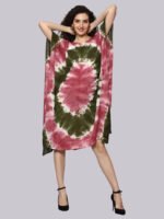 Mahira Pink Green Rayon Kaftan - Image 3