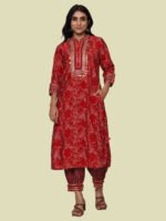 Nithya Red Kurta Pant Modal Muslin