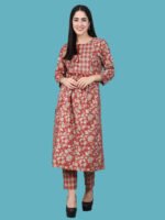 Gourangi Red Kurta Pant Cotton