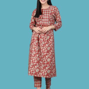 Gourangi Red Kurta Pant Cotton